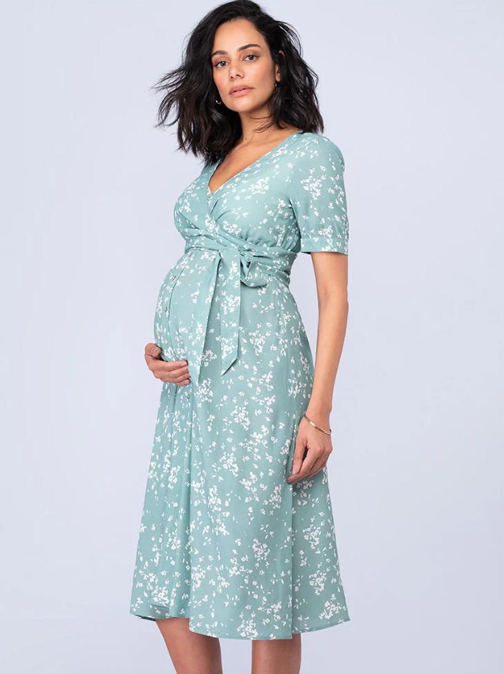 NWT Seraphine Sage Floral Sanna Maternity Nursing Wrap Midi Dress Sz 8 Cottageco